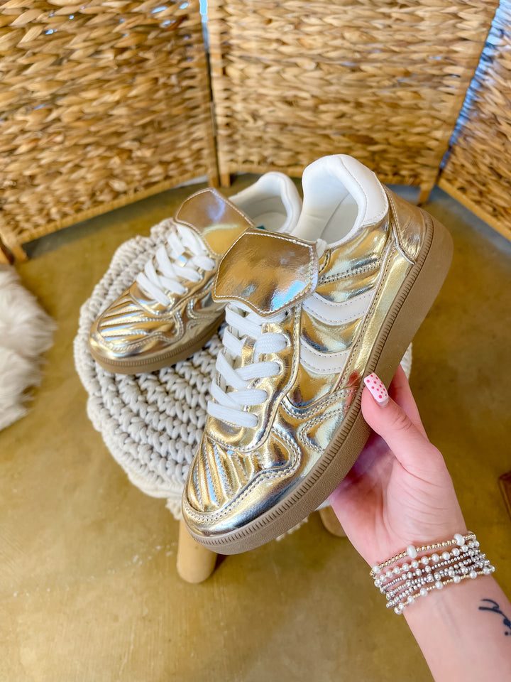 Naughty Monkey | One Step Ahead Metallic Lace-Up Sneaker in Gold
