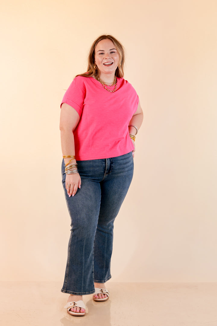 Laidback Luxe Rolled Drop Sleeve Relaxed Fit Basic Short Sleeve Top in Turquoise Blue