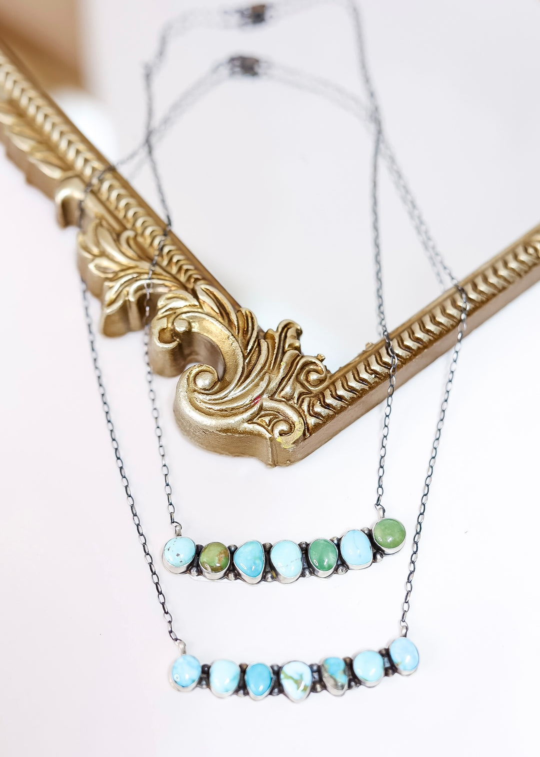 Scott Skeets | Navajo Handmade Sterling Silver Multi Turquoise Stone Bar Necklace