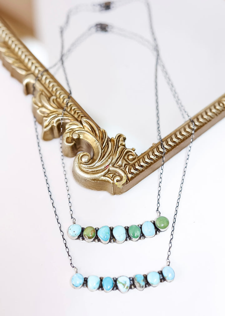 Scott Skeets | Navajo Handmade Sterling Silver Multi Turquoise Stone Bar Necklace