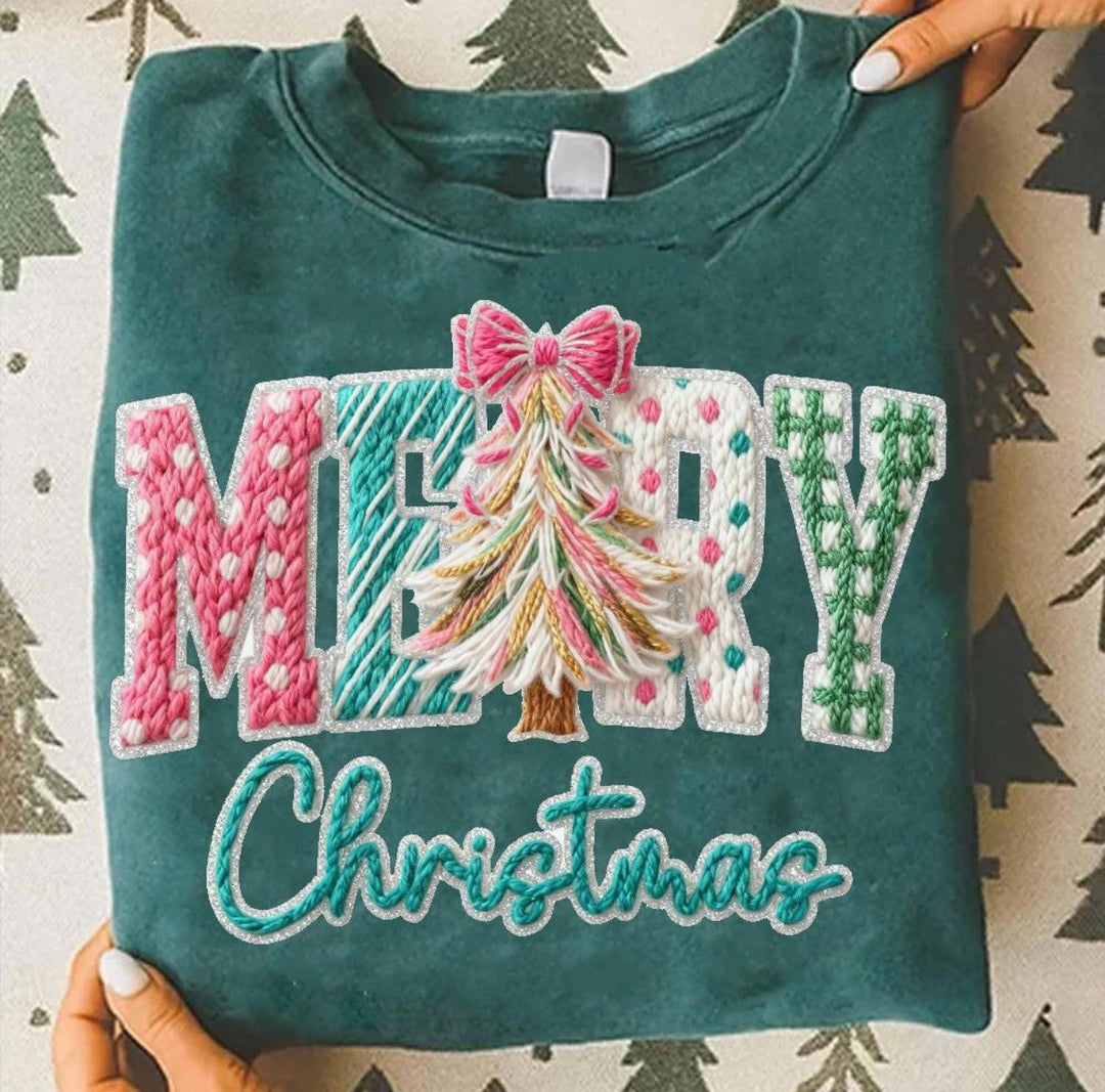 Custom Made to Order | Merry Festive Tree Graphic Tee or Sweatshirt in Multiple Printing Options on Green