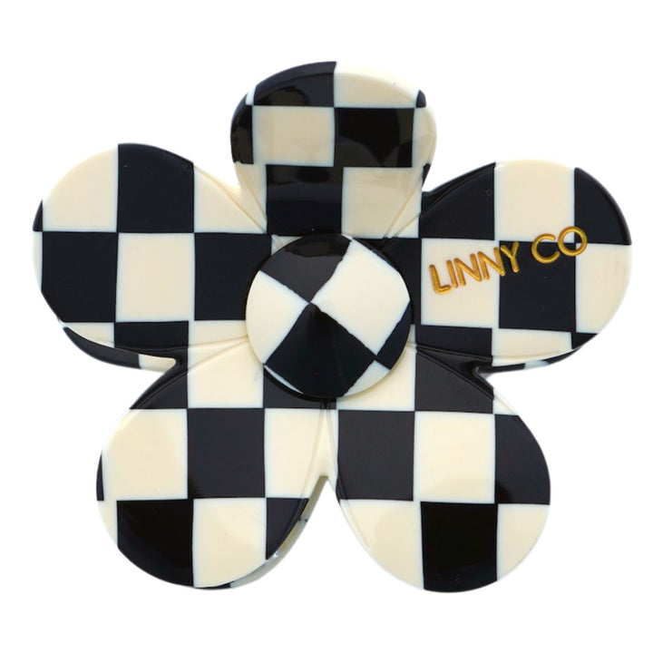 Linny Co | Gigi Flower Hair Clip in Black and White Checker