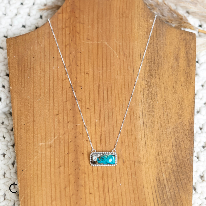 Hada Collection | Silver Chain Necklace with Large White Buffalo and Turquoise Mix Bar Pendant