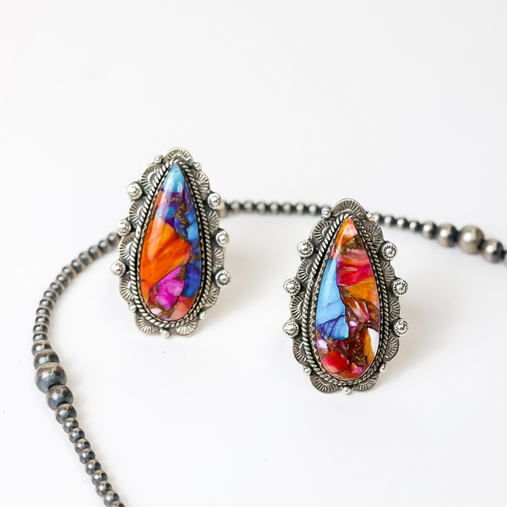 HaDa Collection | Handmade Adjustable Sterling Silver & Pink Dahlia, Spiny & Turquoise Remix Stone