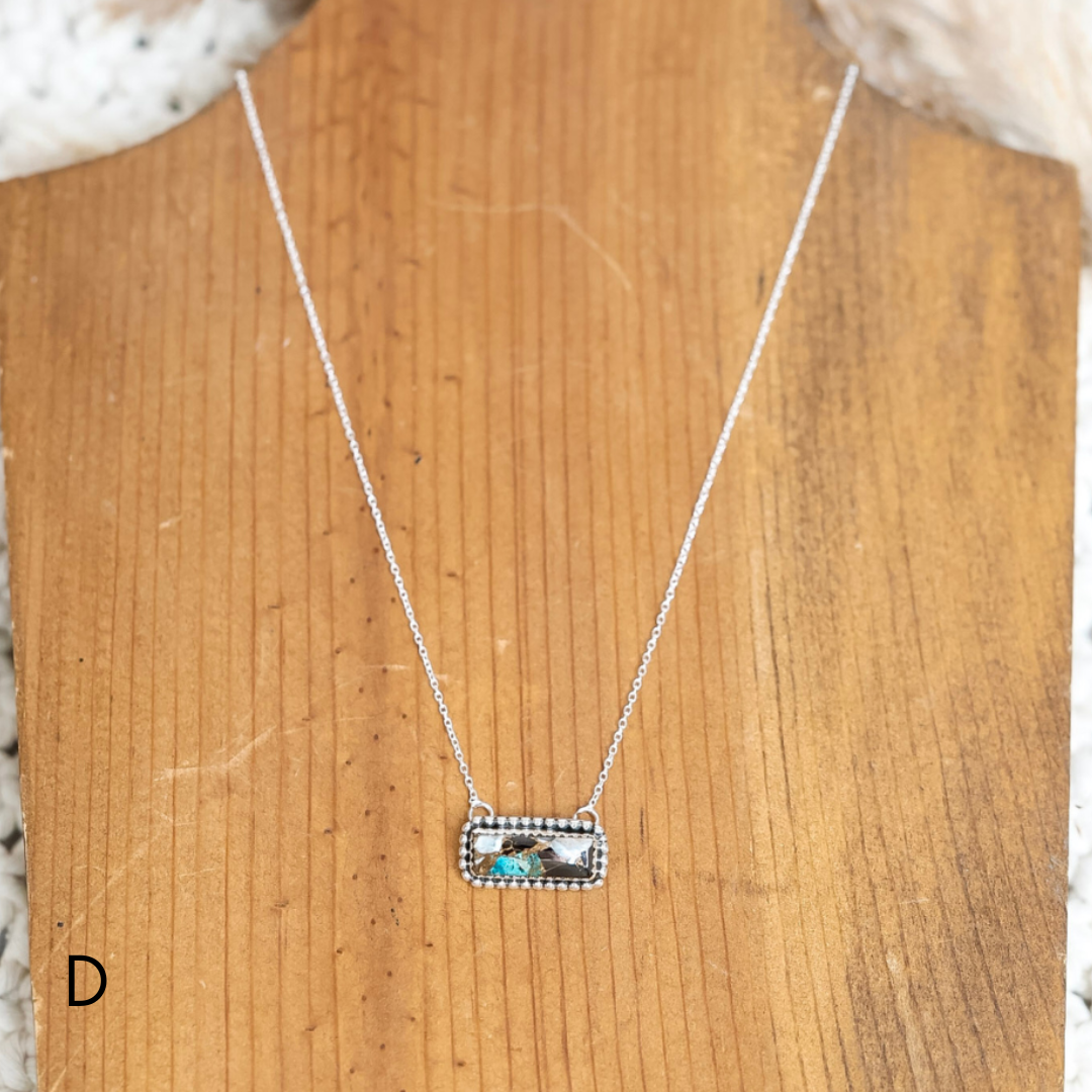Navajo | Silver chain necklace with White Buffalo and Turquoise Mix Bar Pendant