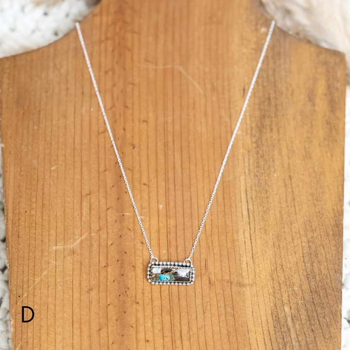Navajo | Silver chain necklace with White Buffalo and Turquoise Mix Bar Pendant