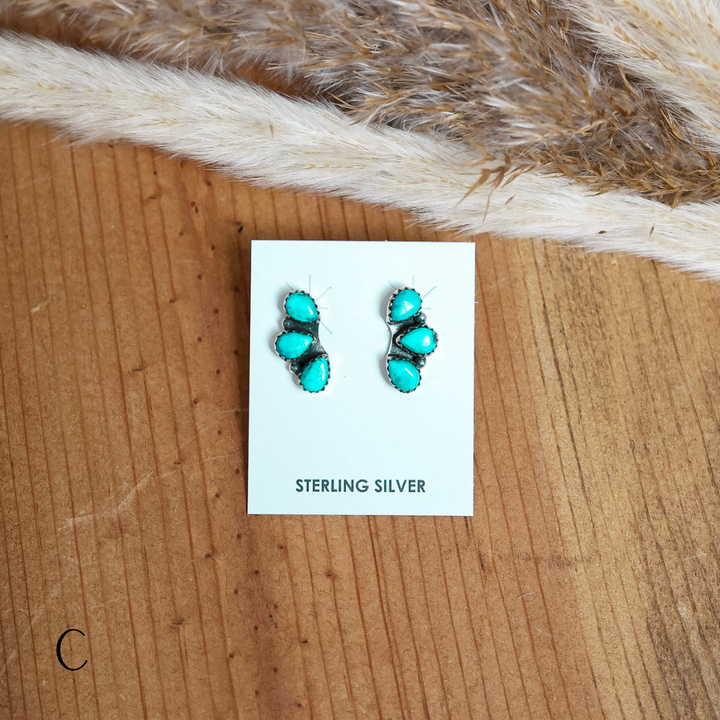 Navajo | Triple Teardrop Sterling Silver Stud Turquoise Earring
