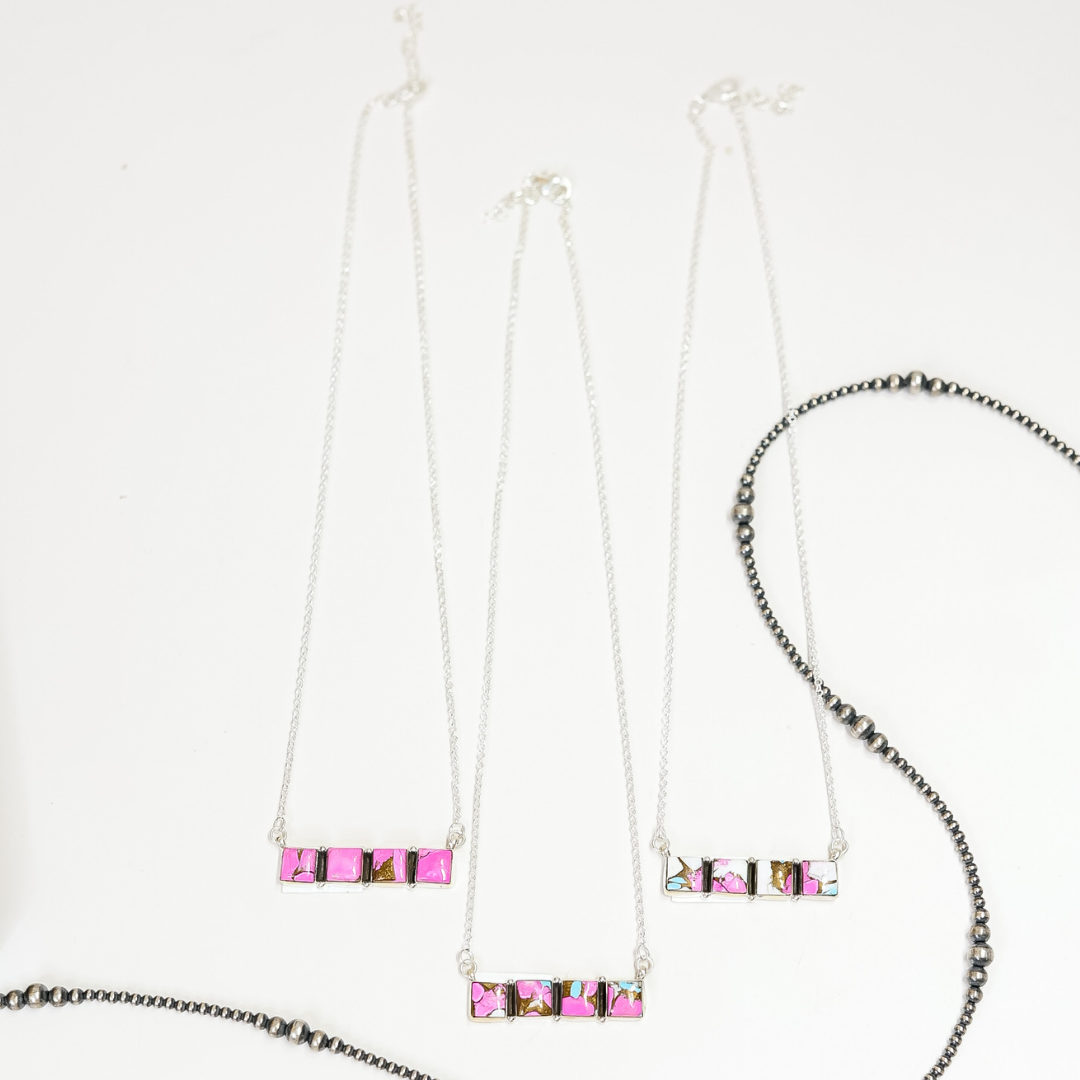 Hada Collection | Handmade Sterling Silver Cotton Candy Stone Cluster Bar Necklace