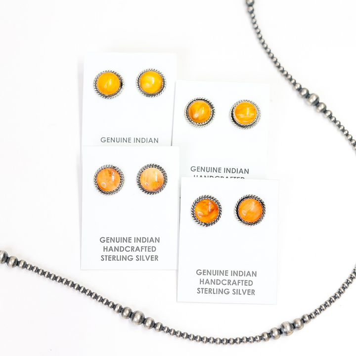 Navajo | Orange Spiny Oyster Stud Earrings with Sterling Silver Twist