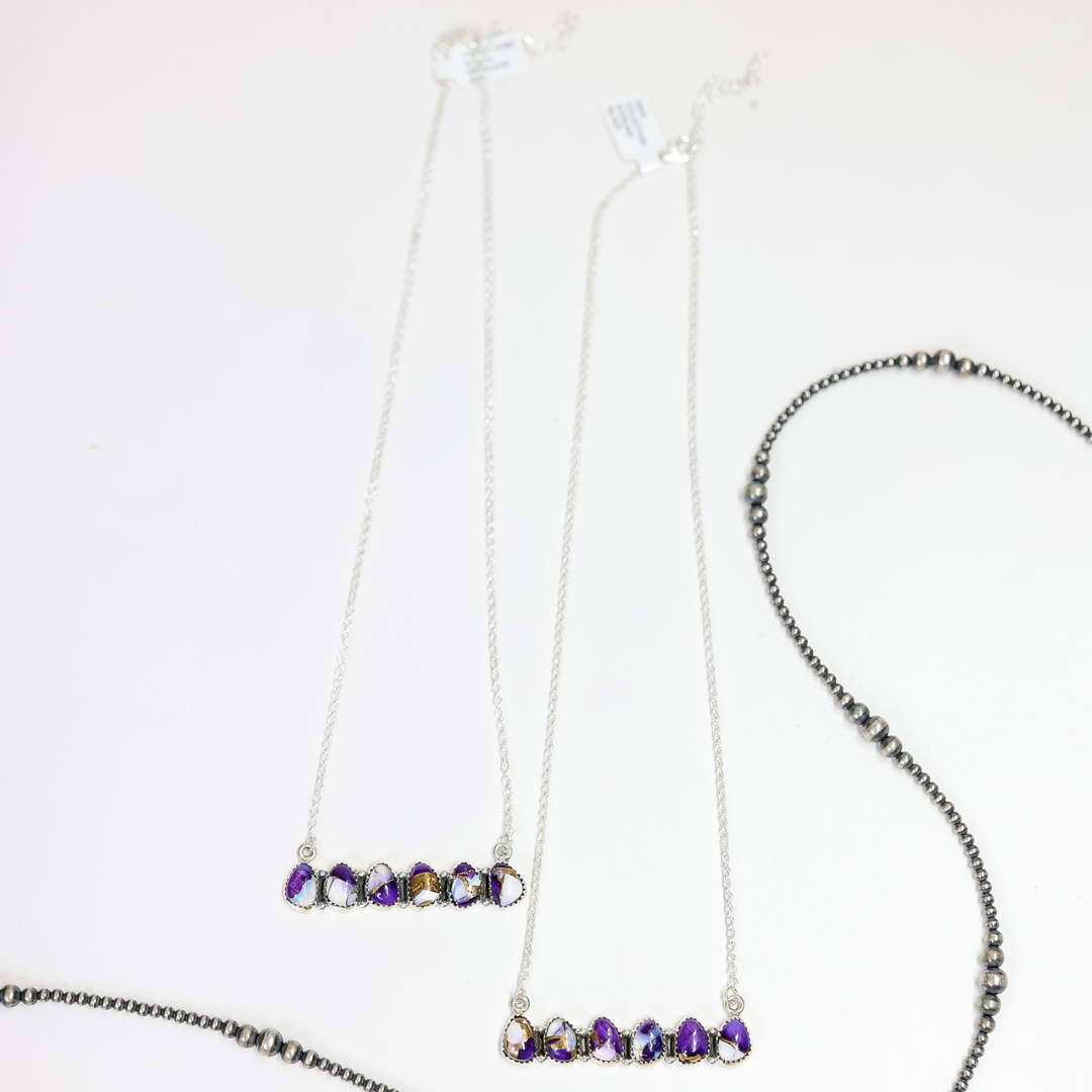Hada Collection | Handmade Sterling Silver Stone Cluster Bar Necklace in Violet Rose Remix Stones