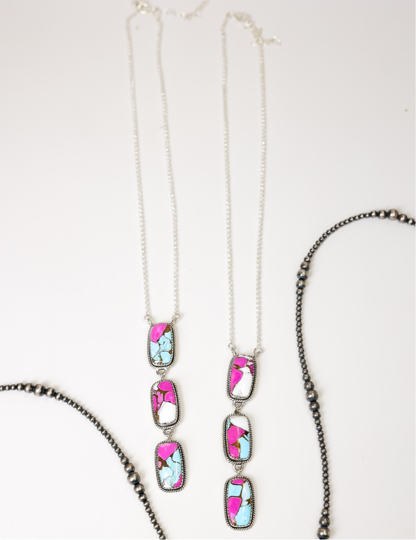 HaDa Collection | Handmade Sterling Silver and Cotton Candy Stone Drop Statement Necklace