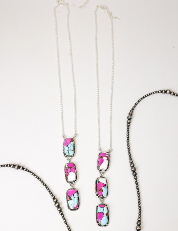 HaDa Collection | Handmade Sterling Silver and Cotton Candy Stone Drop Statement Necklace