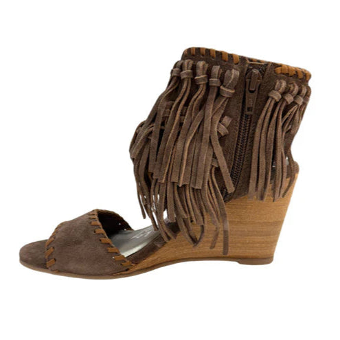 Online Exclusive | True Fringe Wedge with Ankle and Toe Strap in Taupe