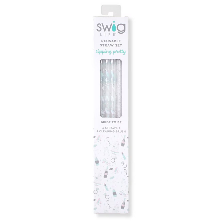 Swig | Bride to Be + Silver Glitter Reusable Straw Set