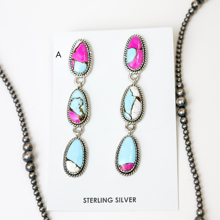 HaDa Collection | Handmade Sterling Silver and Cotton Candy Stone Drop Statement Earrings