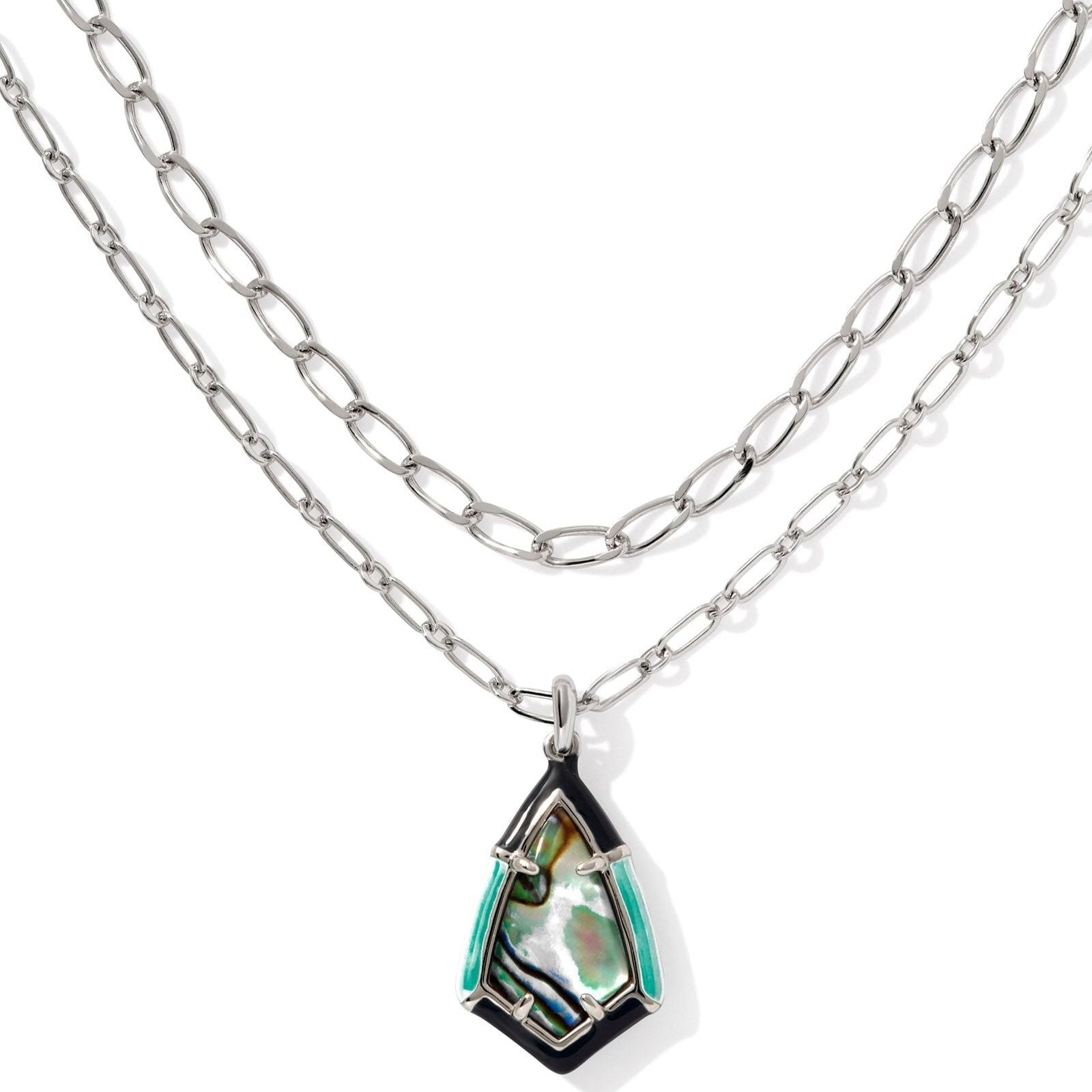 Kendra Scott | Camry Silver Enamel Frame Multi Strand Necklace in Abalone