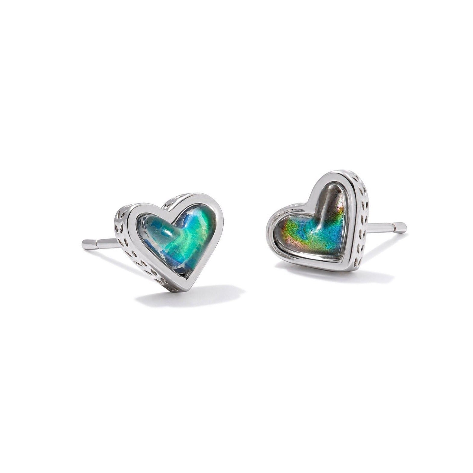 Kendra Scott | Framed Ari Heart Silver Stud Earrings in Mood Stone