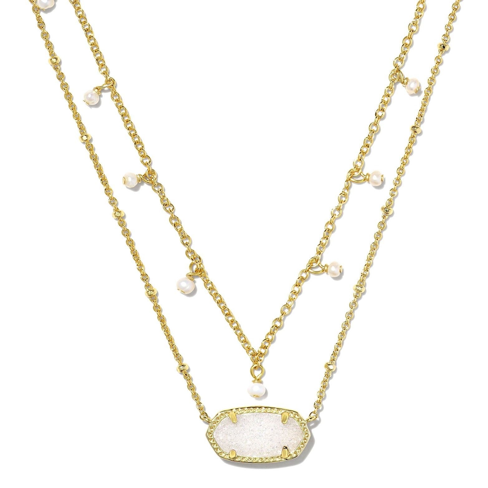 Kendra Scott | Elisa Gold Pearl Multi Strand Necklace in Iridescent Drusy