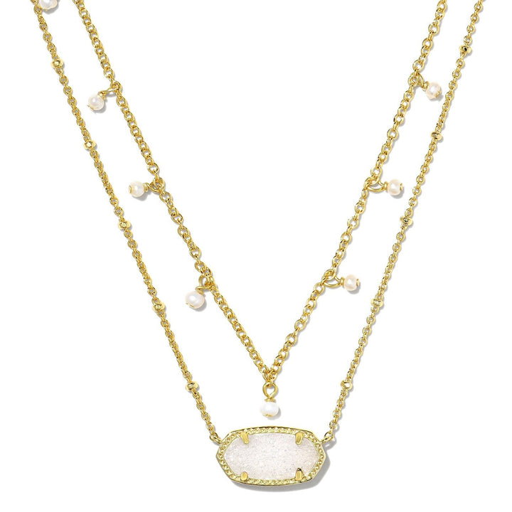 Kendra Scott | Elisa Gold Pearl Multi Strand Necklace in Iridescent Drusy