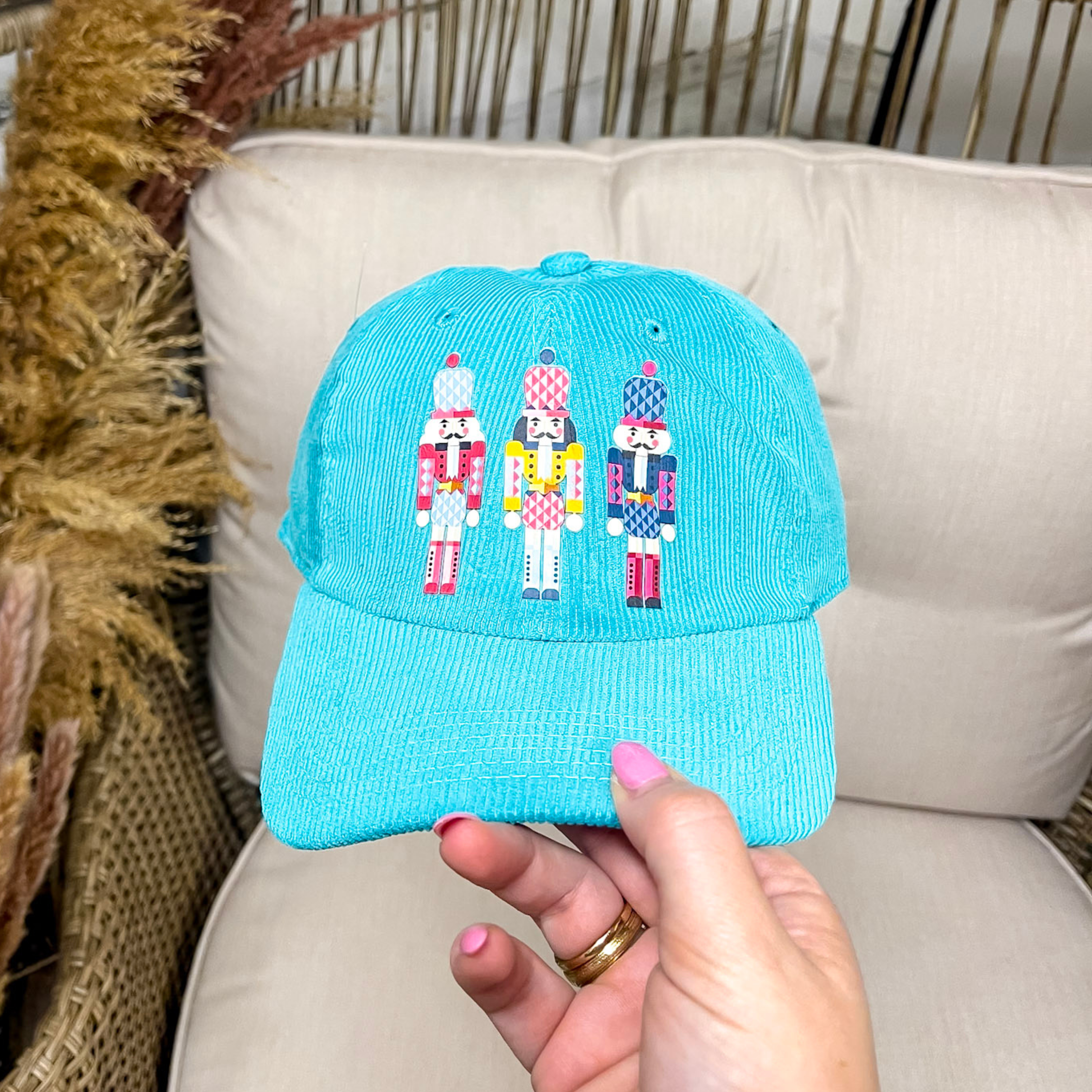 3 Nutcrackers Corduroy Baseball Cap in Turquoise Blue