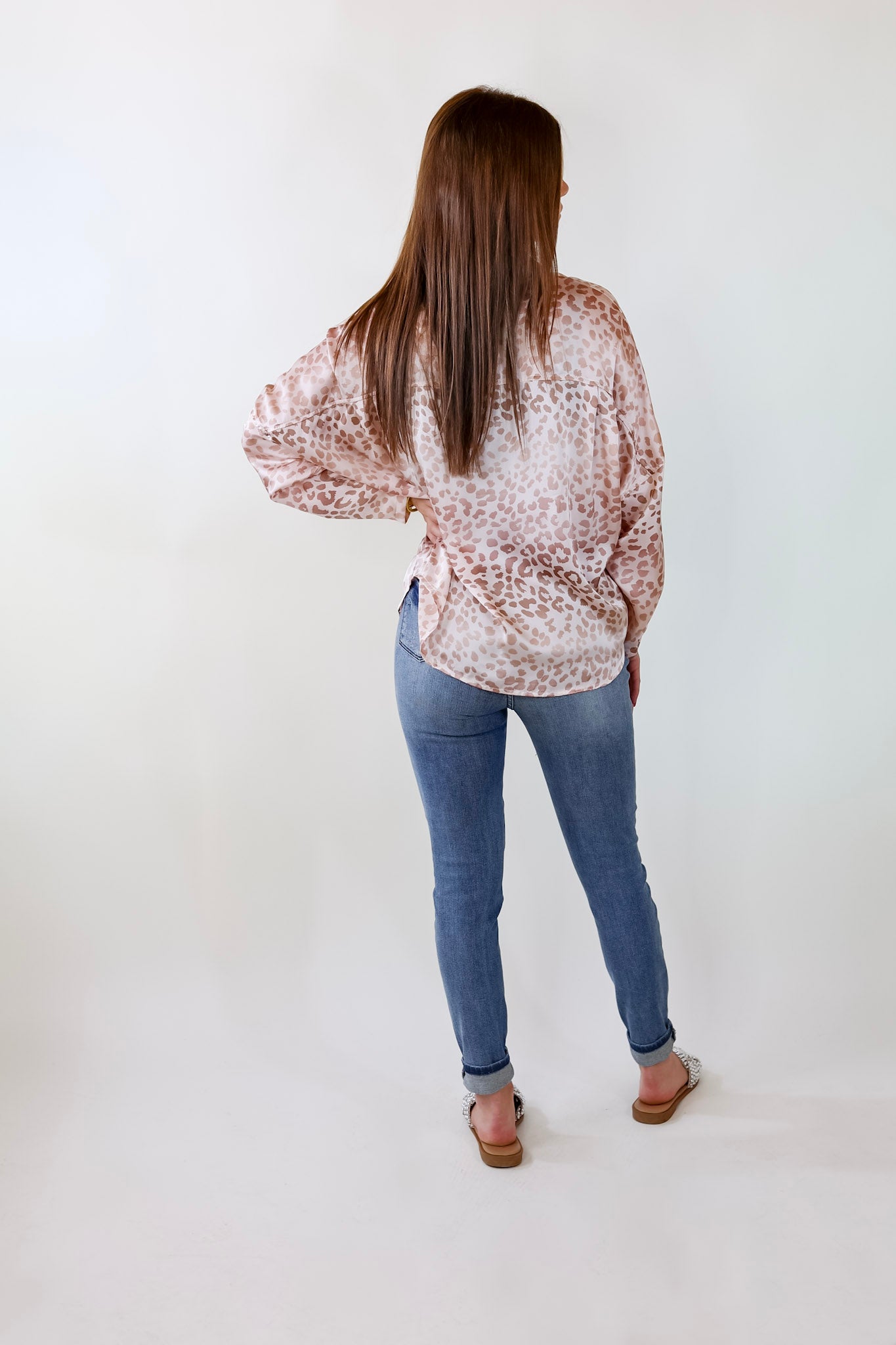 A Perfect Day Leopard Print Button Up Top in Champagne - Giddy Up Glamour Boutique