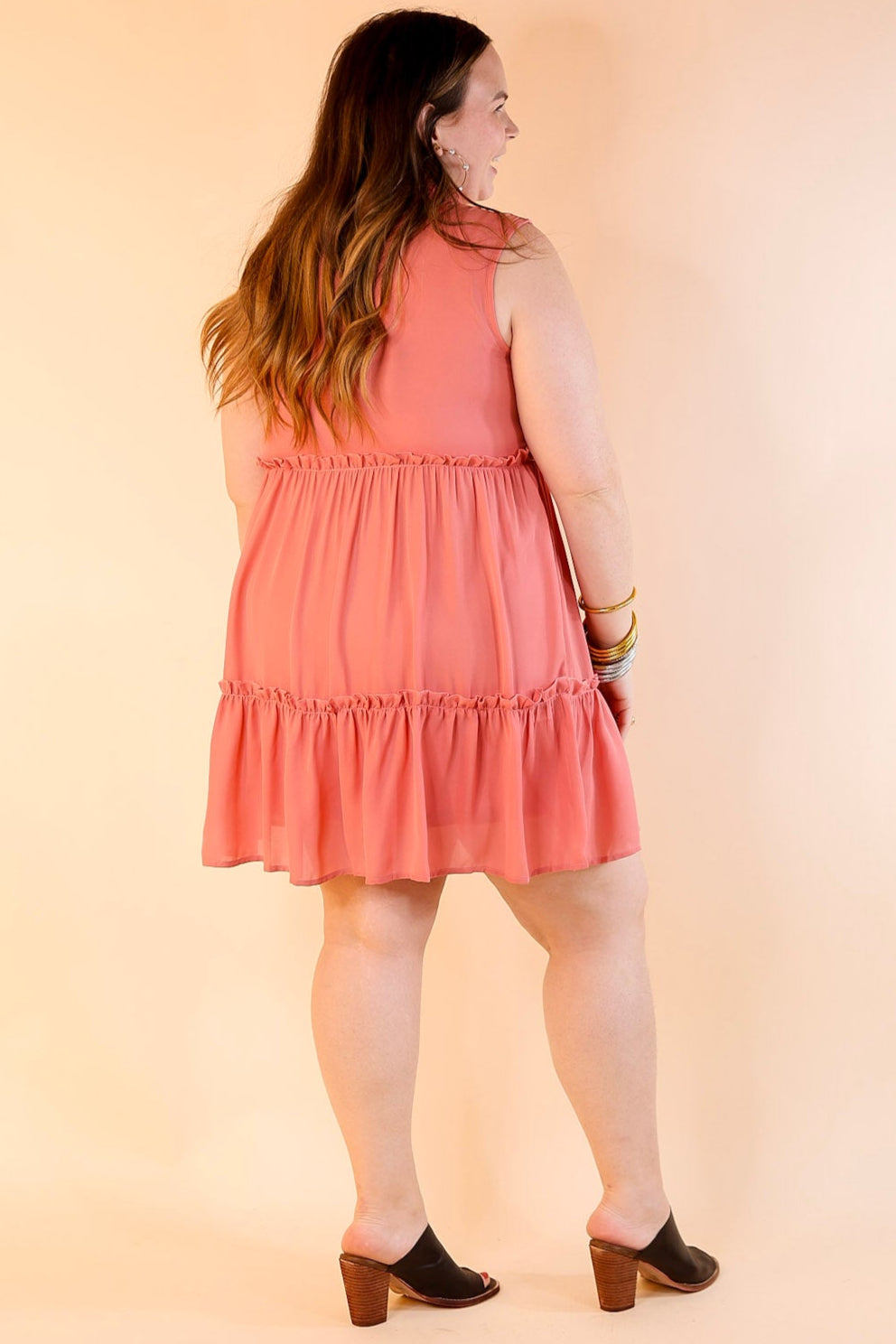 Attempt To Charm High Ruffle Neck Tank Dress in Coral Pink