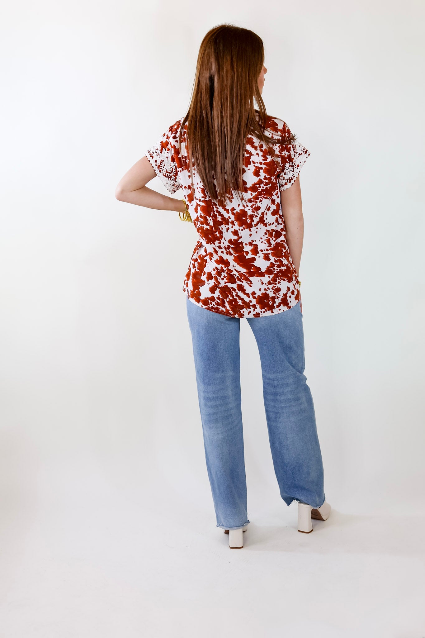 Hear The Applause Embroidered Top in White and Rust Orange - Giddy Up Glamour Boutique