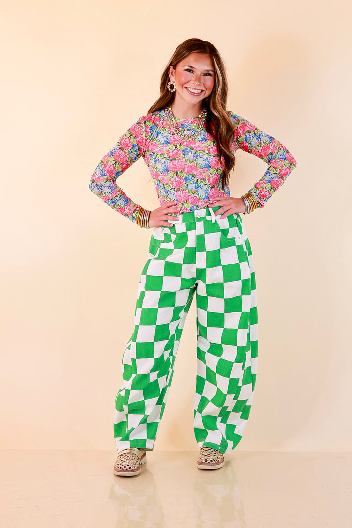 The Essential Layer Hydrangea Floral Print Sheer Mesh Long Sleeve Top in Pink, Blue and Green