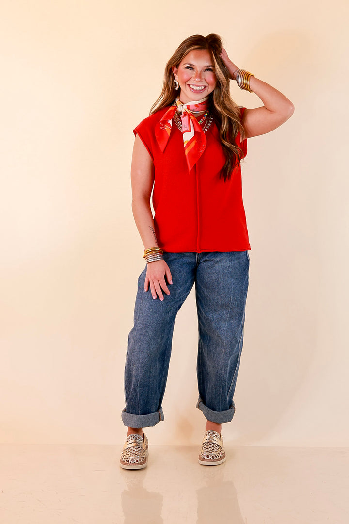 Always a Favorite Crew Neck Front Seam Sweater Knit Top in Red