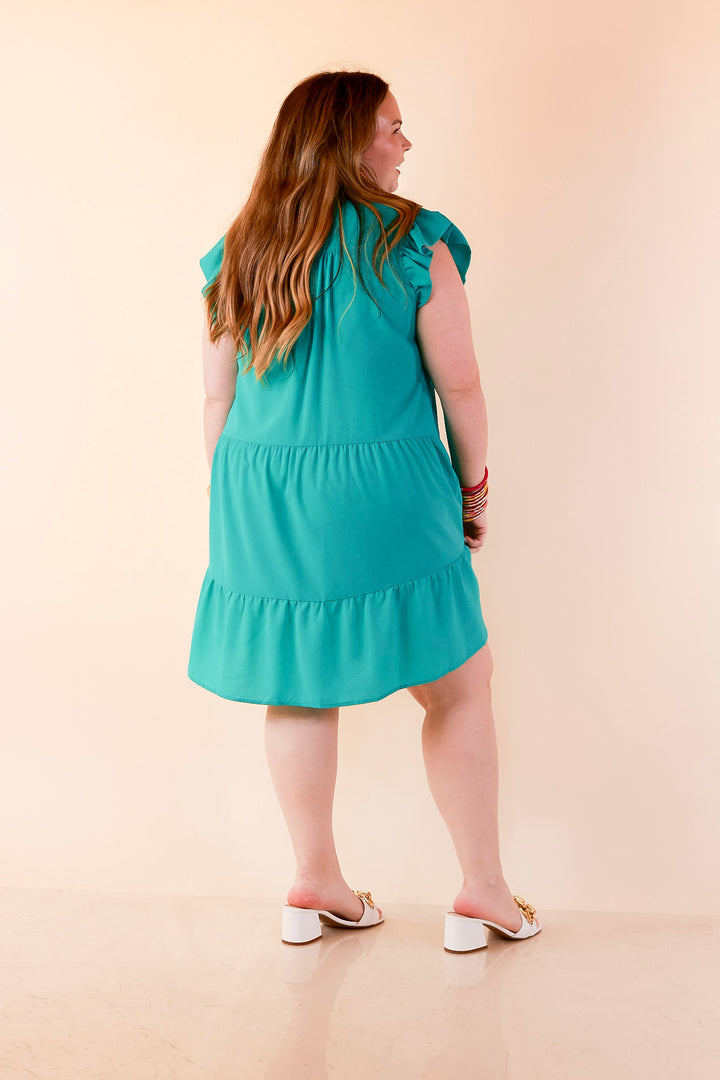 All Of A Sudden Ruffle Cap Sleeve Short Dress in Mint Green