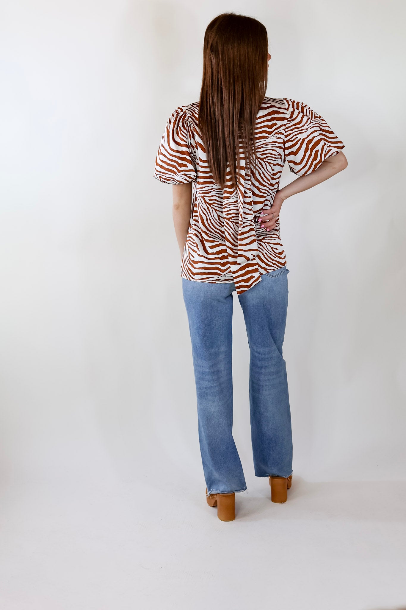 Rival Flair Zebra Print Top with Mock Neck in Ginger and White - Giddy Up Glamour Boutique