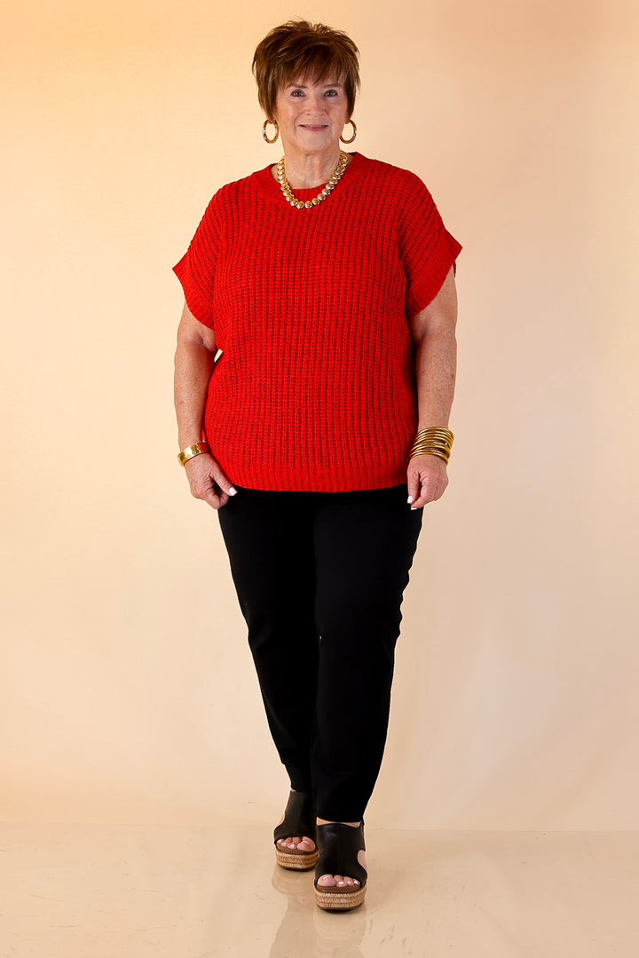 Tried and True Short Sleeve Oversized Knit Sweater in Red