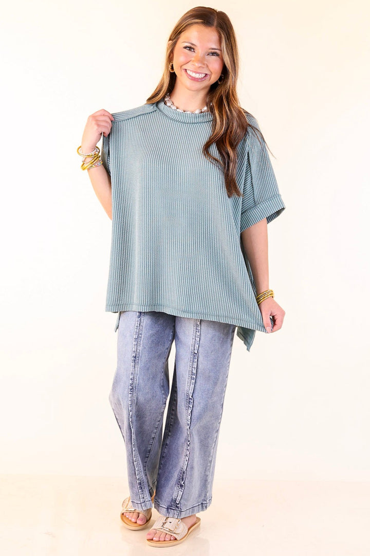 Daily Perfection Scoop Neck Short Sleeve Ribbed Top in Jade Green