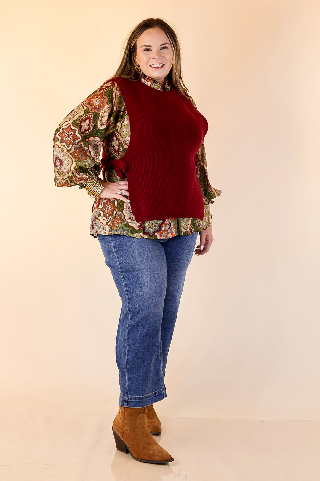 Tied and True Knit Sweater with Side Ties in Maroon