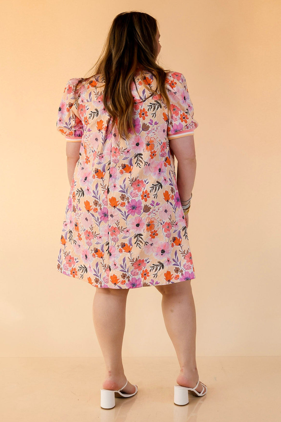 Lovely as Ever V Neck Floral Print Dress in Pink, Coral Orange and Purple Mix