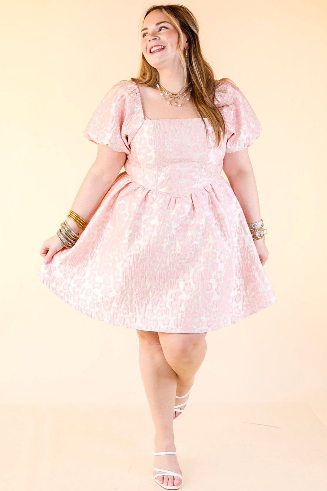 Floral Fairytale Floral Corset Dress with Puff Sleeves in Pink