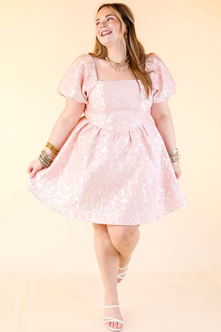 Floral Fairytale Floral Corset Dress with Puff Sleeves in Pink