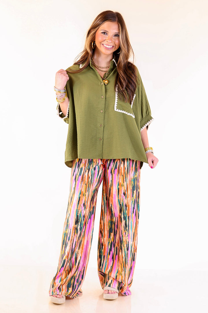 Garden Gypsy Satin Pants with a Tie in Orchid Purple Mix