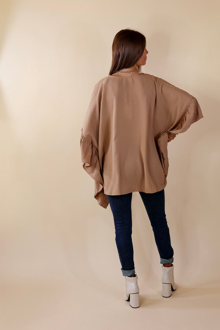 Secret Strength Ruffle Detail Poncho Top in Mocha Brown - Giddy Up Glamour Boutique