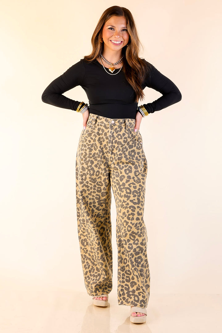 Confidently Cool Wide Leg Barrel Denim Jean in Leopard Print