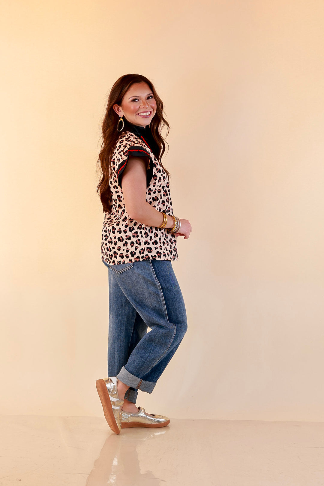 Simply Southern | Unapologetically Wild Leopard Print Contrast Trim with Velvet Details in Tan, Black and Red