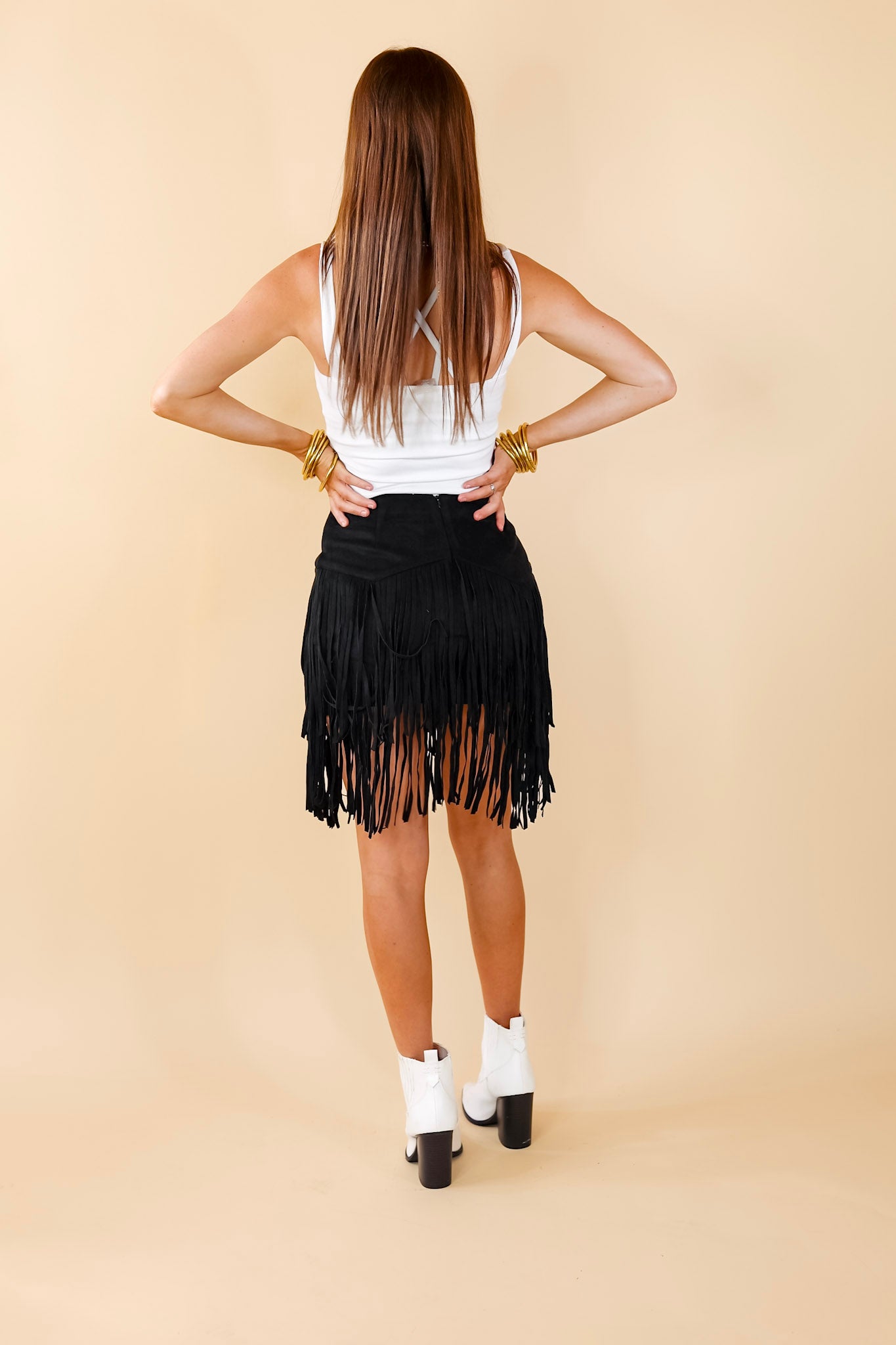 Pep Into Your Step Suede Fringe Skirt in Black - Giddy Up Glamour Boutique