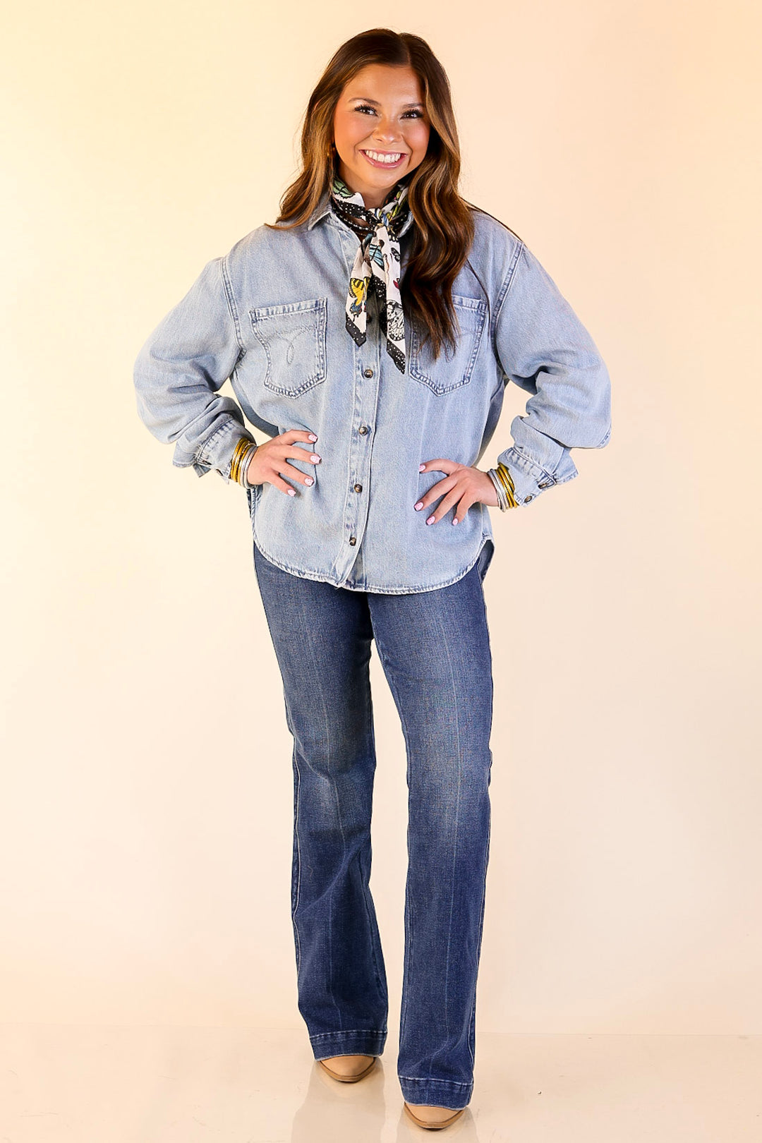 Judy Blue | True Essential Denim Button Up Shirt in Medium Wash