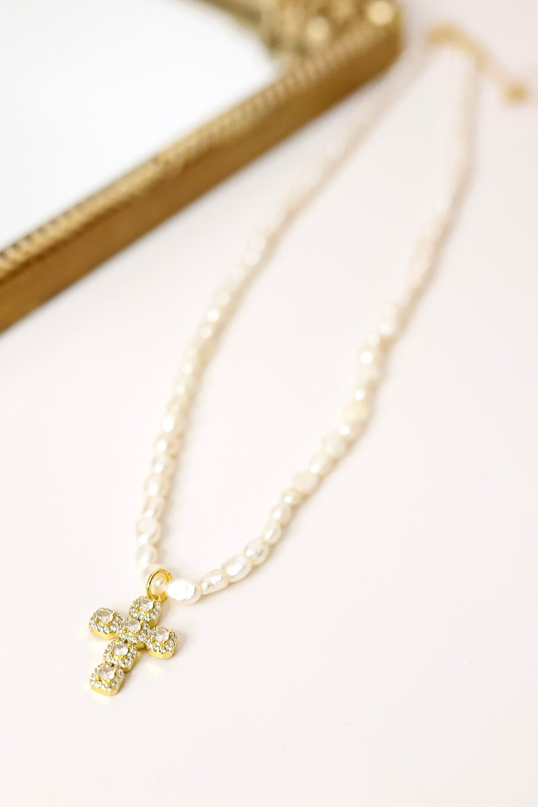 Kinsey Designs | Baldwin Pearl Cross Pendant Necklace in Gold