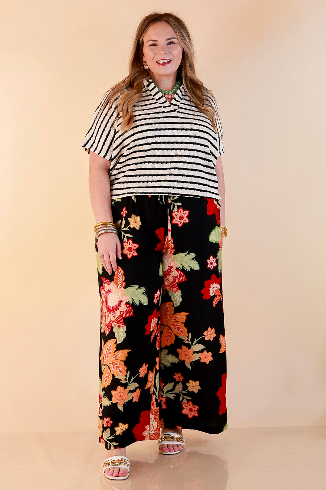 Fresh Picked Floral Print Wide Leg Pants in Black