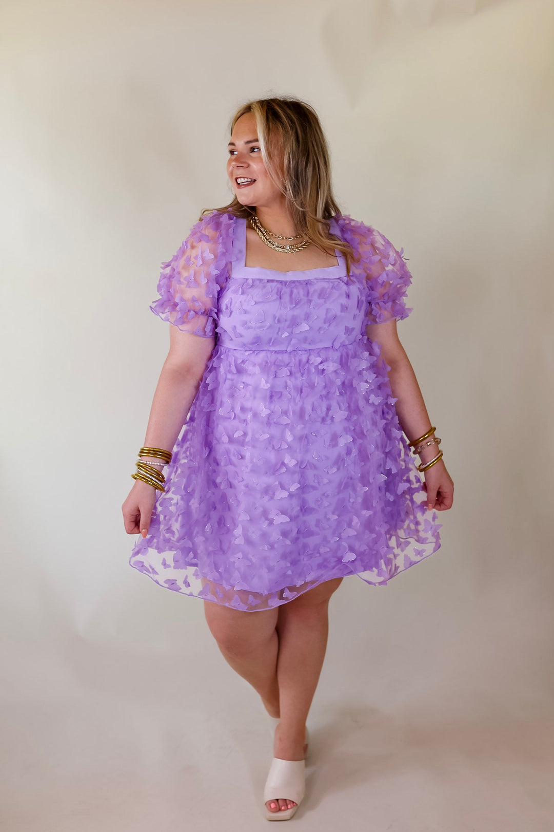 Sweetest Rush Butterfly Print Babydoll Dress in Lavender Purple - Giddy Up Glamour Boutique