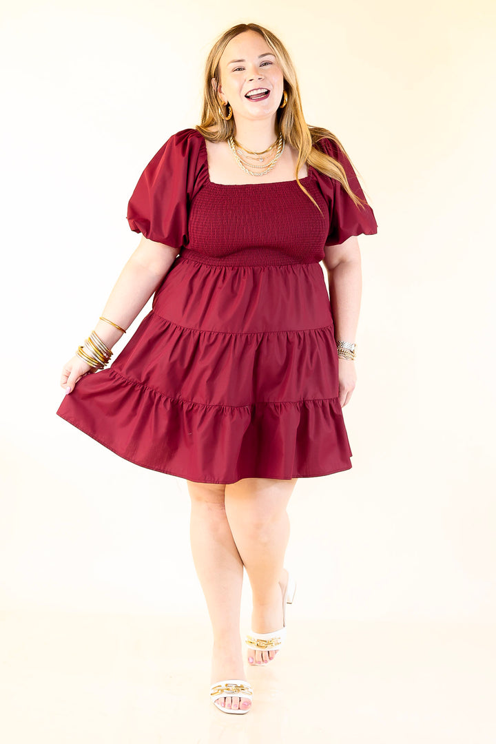 Trust Me Balloon Sleeve Dress in Maroon