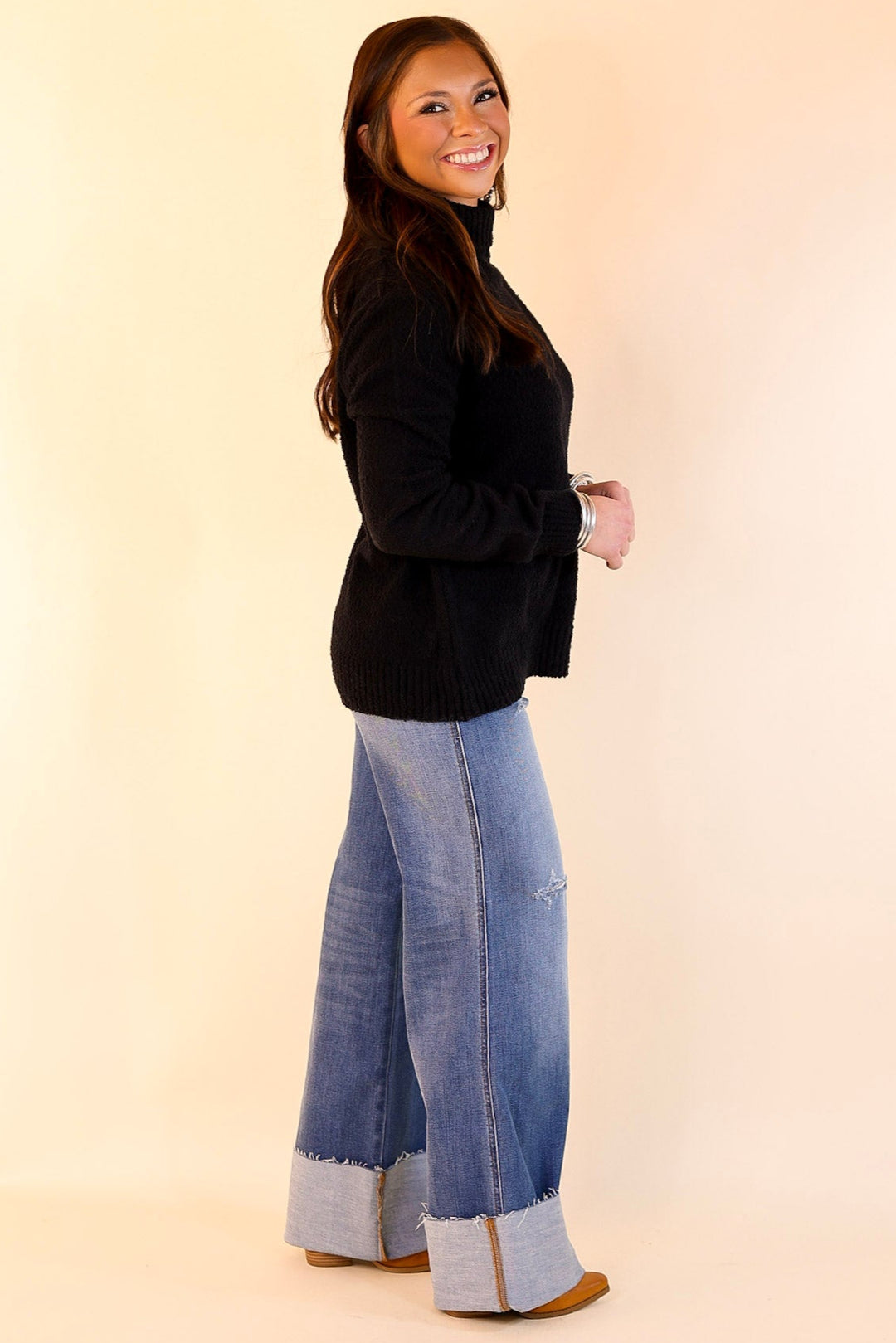 Cozy Couture Long Sleeve Turtleneck Sweater in Black