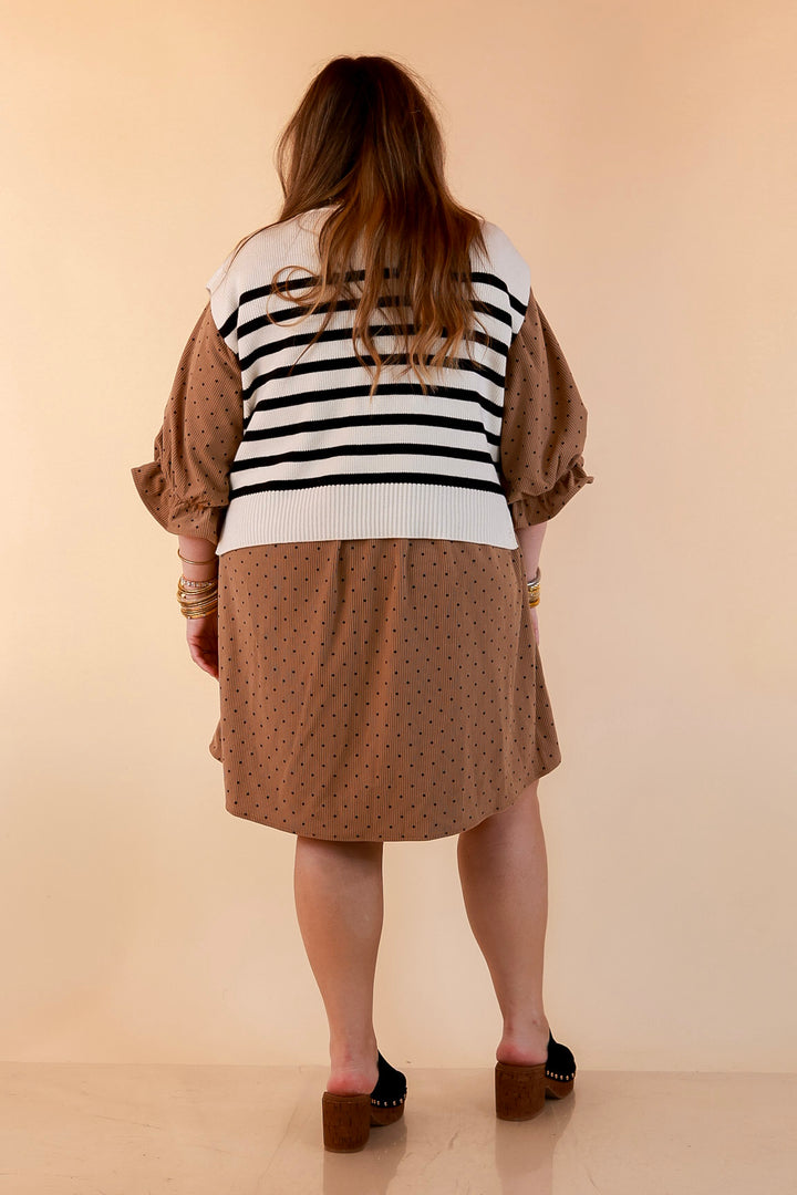 Stripe Things Up Drop Shoulder Knit Sweater in White with Black Stripes