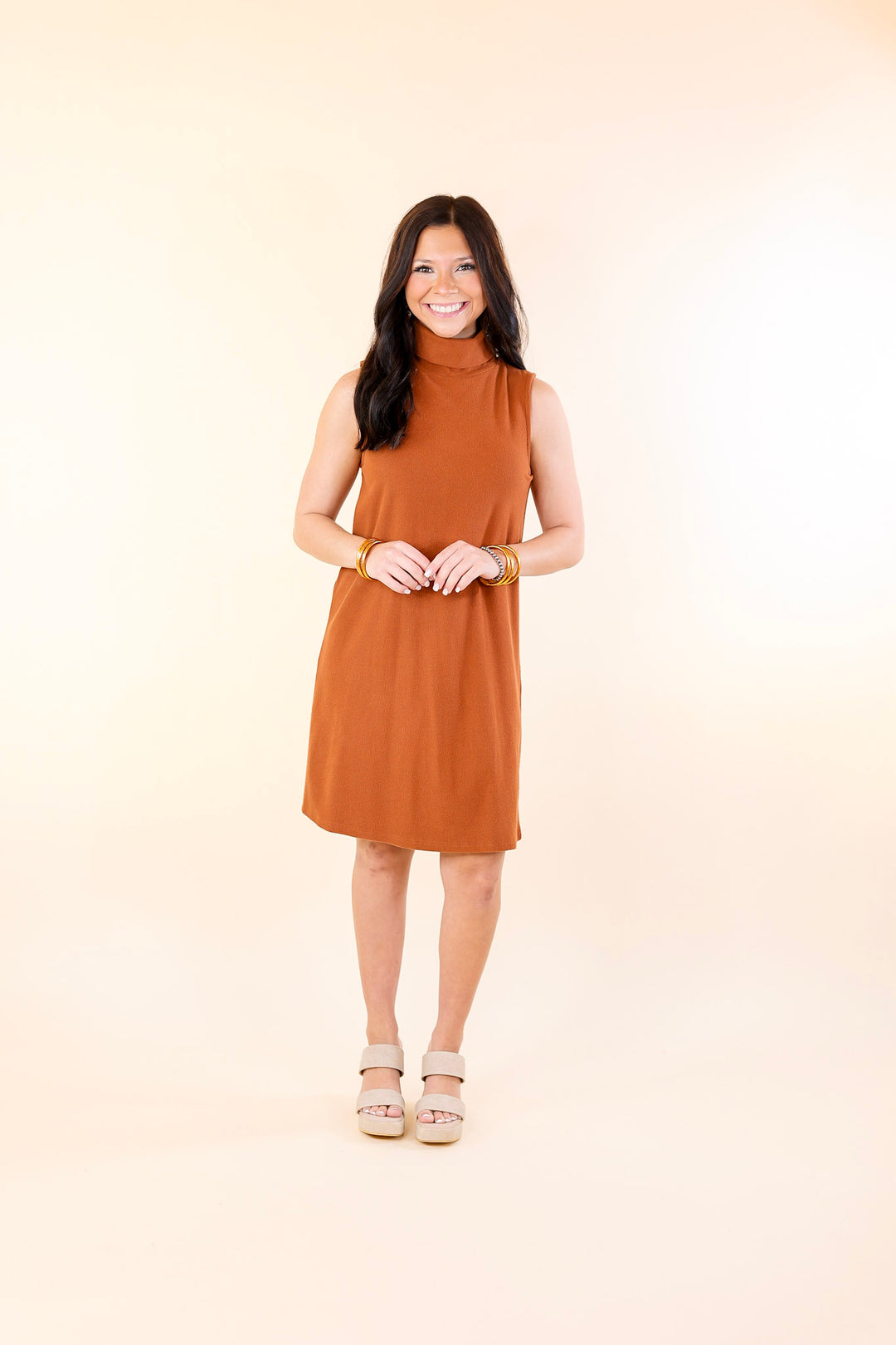 burnt orange sweater dress Rust Orange Tank Sweater Dress with Turtle Neck – Giddy Up Glamour Boutique